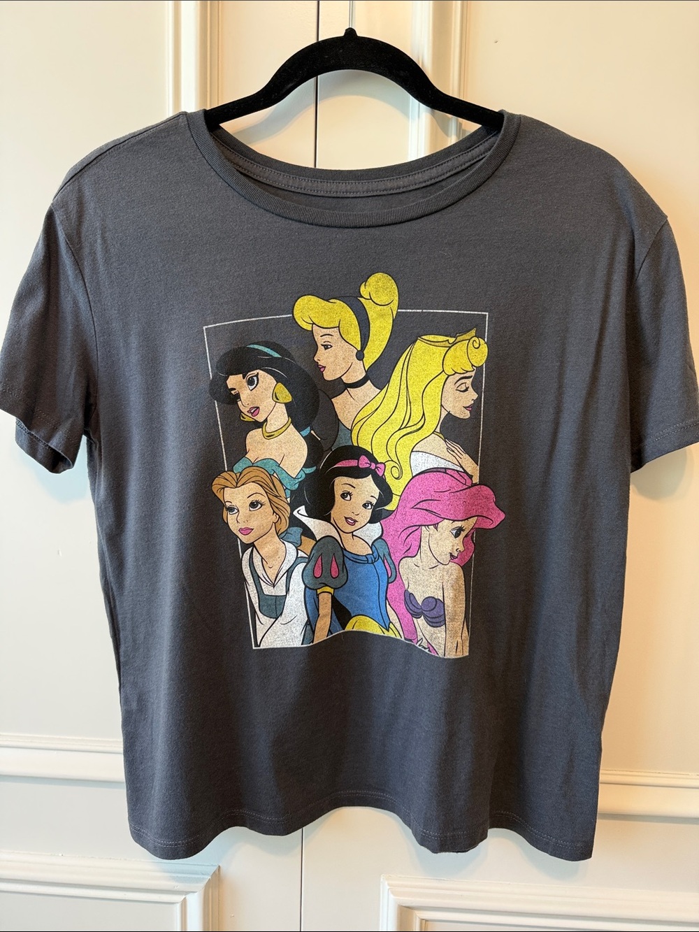 Disney Charcoal Tee with Colorful Princess Graphic